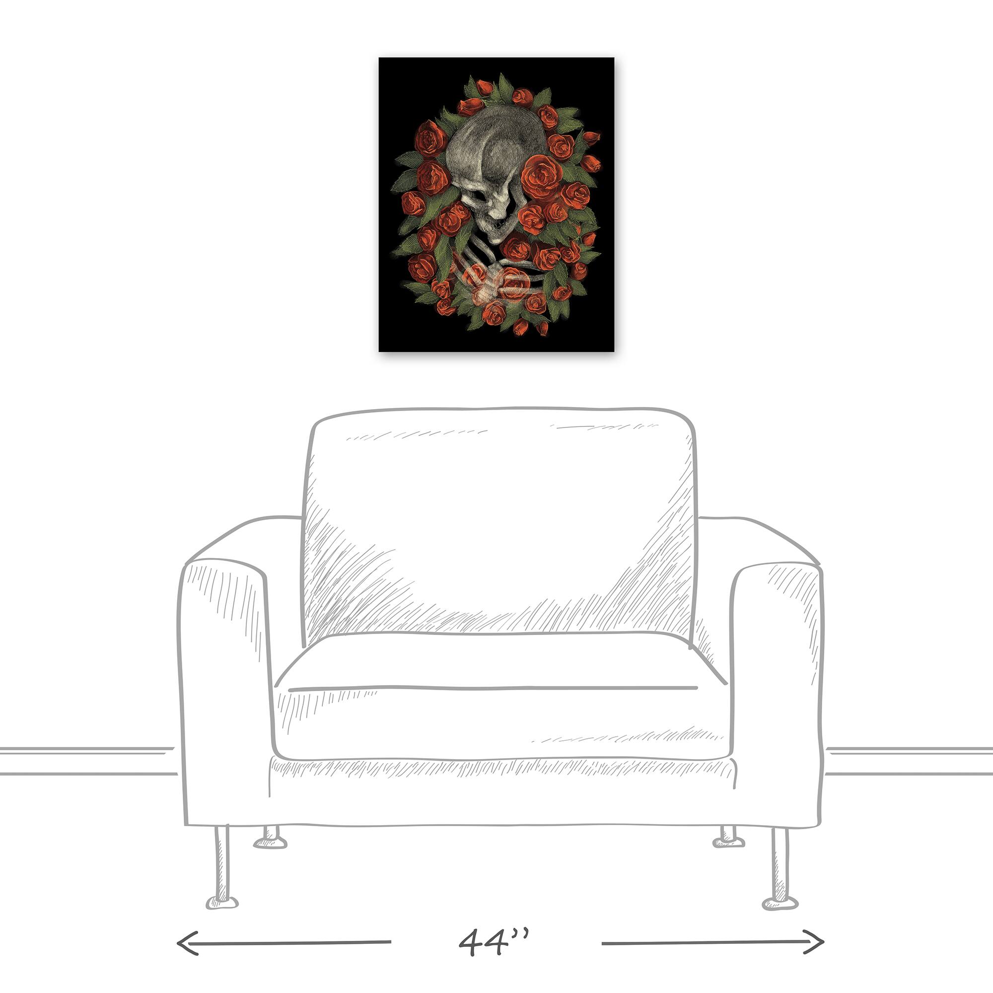 Skeleton Profile in Roses Canvas Wall Art